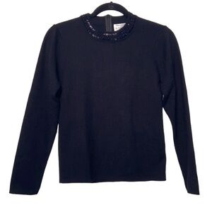 VINTAGE SAVILLE Lambswool Blend Black Embellished Crew Neck Sweater Petite Small